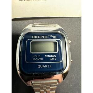Vintage Delhi VIII Digital Wristwatch Watch Hour Min Date Sec Blue/Silver Tone